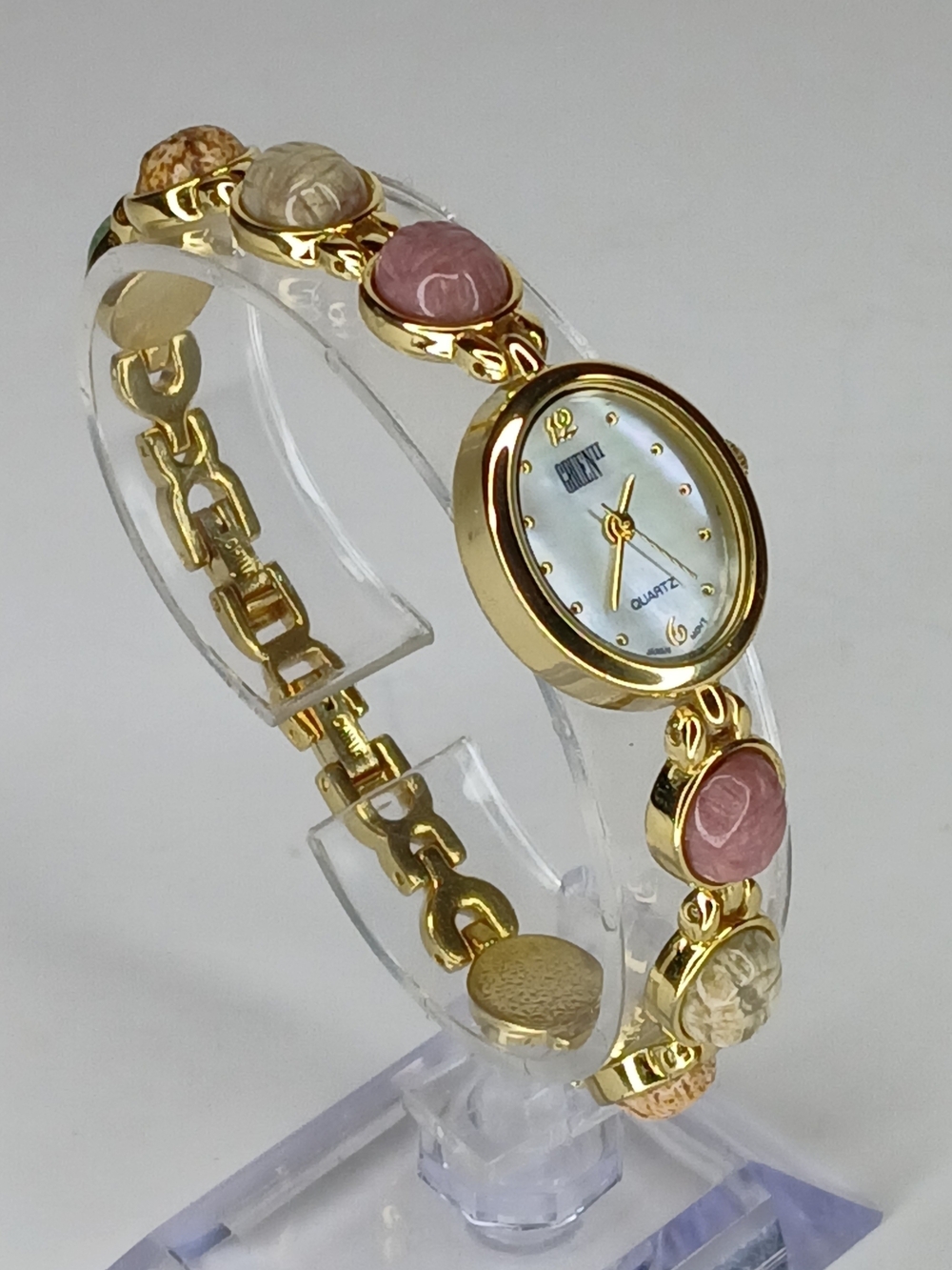 Gruen Vintage Multi-Stone Scarab Gemstone Quartz Bracelet Watch
